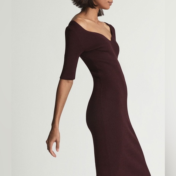 Reiss Olivia Sweetheart Neck Ribbed Midi Dress Women’s Small EUC Burgundy - Picture 6 of 8